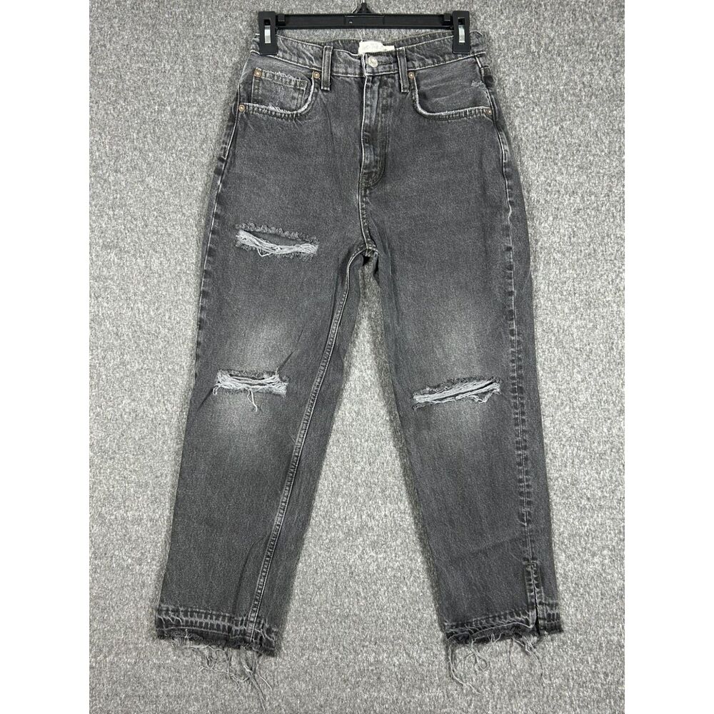 We The Free Free People Distressed Side Slit Raw Hem Jeans Size 26 Black